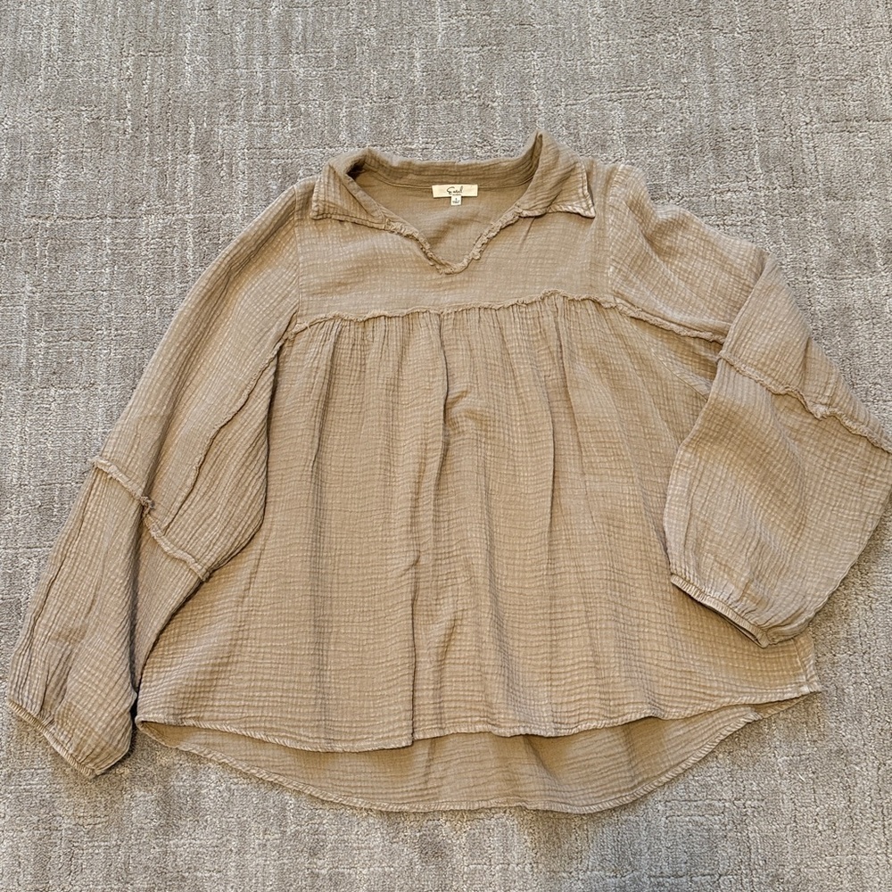 Easel tan gauze pullover top sz S - Picture 3 of 5